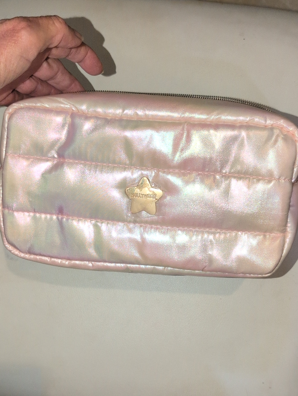 Pink Iridescent Quilted Cosmetic Pouch